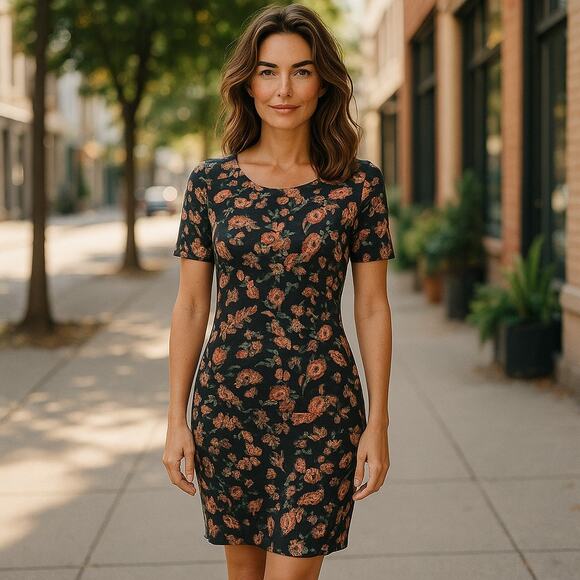 LuLaRoe Womens Dress Size Extra Small XS Julia Black Orange Teal Paisley Bodycon - Picture 2 of 8